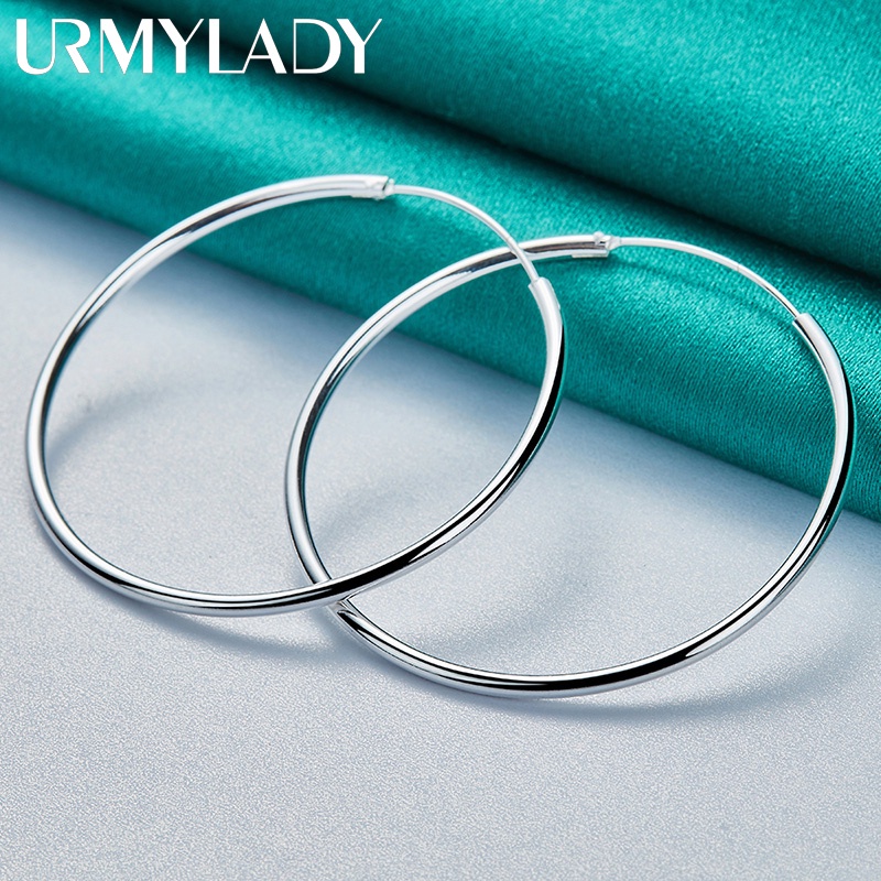 Urmylady Bạc 925 Mịn 35mm Vòng Tròn Bông Tai Nữ Thời Trang Cưới Đính Hôn Quyến Rũ Trang Sức