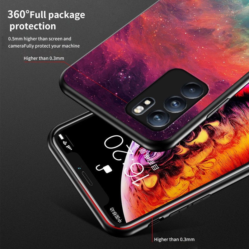 Ốp điện thoại kính cường lực cứng họa tiết bầu trời sao cho OPPO Reno6 Z 5G / Reno6 5G / Reno5 /Reno5 Pro OPPO Reno