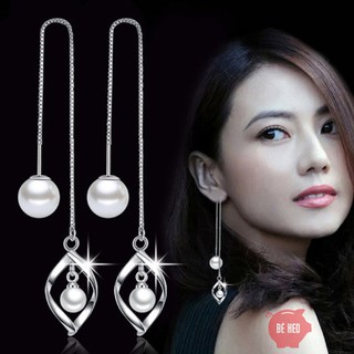 Bông tai dài 2 ngọc nhân tạo lượn sóng BHBT118