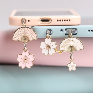 Điện thoại chống bụi cắm hợp kim Vintage Fan Sakura Pendant