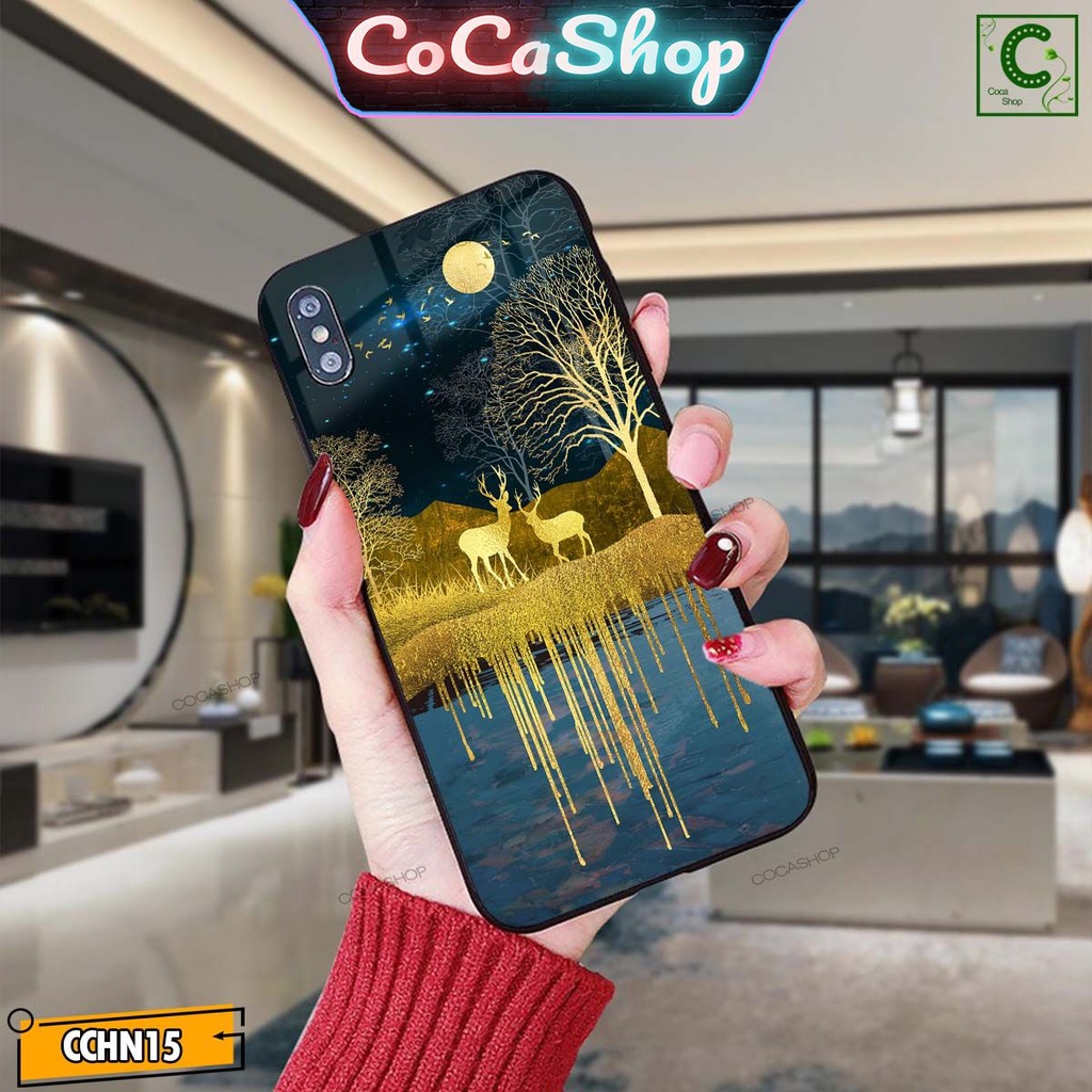 Ốp lưng iphone mặt kính cao cấp  - Đôi hươu vàng trên rừng vàng tài lộc - 6/6plus/6s/6splus/7/7plus/8/8plus/x/.....