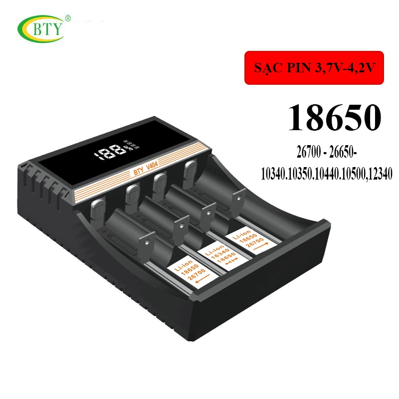 Bộ sạc pin 18650 thông minh BTY-V404, Sạc pin lithium ion 3,7V - 4,2V ...