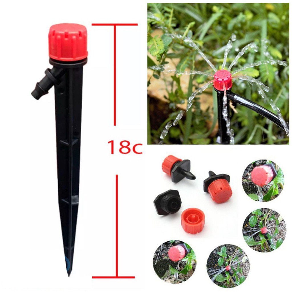 10 [ 10 cái ]Béc tưới nhỏ giọt 8 tia que cắm liền loại tốt, đầu tưới nhỏ giọt điều chỉnh lưu lượng nước và bán kính
