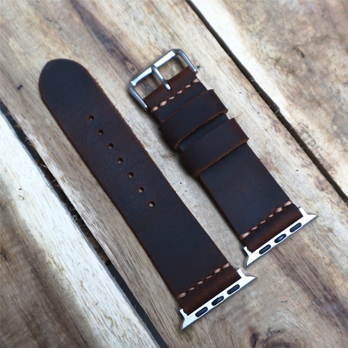Dây đeo apple watch da bò sáp ngựa điên, dây da apple watch khâu tay cho các seri 1,2,3,4,5,6,7...
