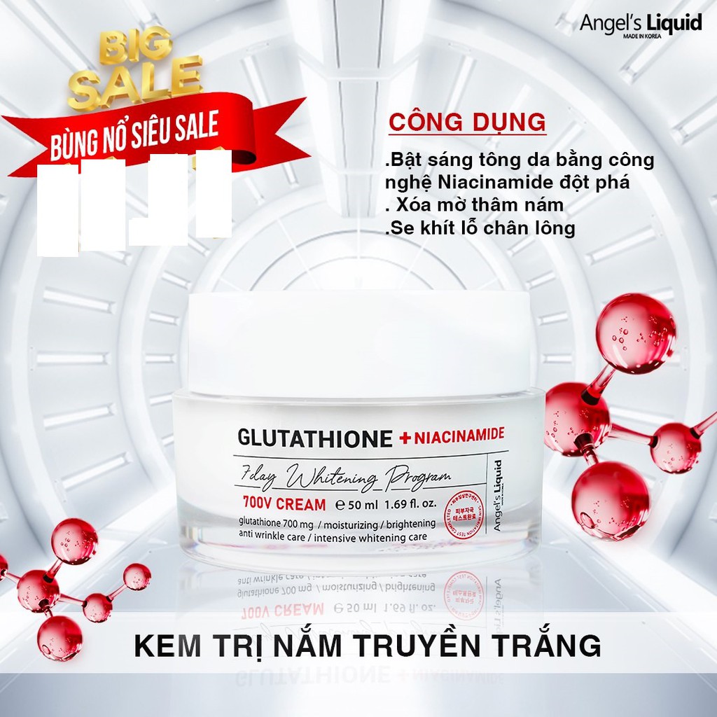 Kem dưỡng trắng mờ nám Angel's Liquid Glutathione Plus Niacinamide Cream  50ml (NEW)