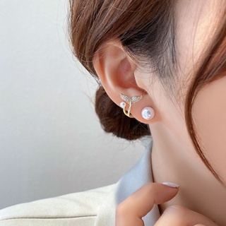 Khuyên Tai Hình Đuôi Cá Đính Ngọc Trai Phong Cách Hàn Quốc Mới
