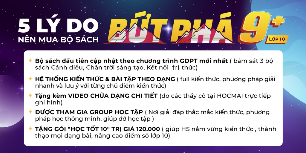 Mô tả Combo 3 sách Bứt phá 9+ lớp 10 - môn Toán, Lý, Hóa - 2k9 học giỏi chương trình mới - HOCMAI - 5