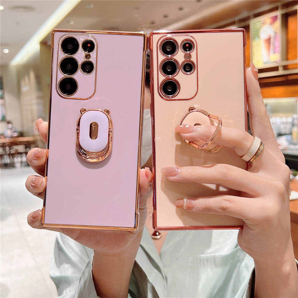 Ốp Điện Thoại Silicon Mềm Chống Sốc Có Vòng Đỡ Hình Gấu Sang Trọng Cho Samsung Galaxy S22 S21 Plus S21 UItra S21 S20 FE