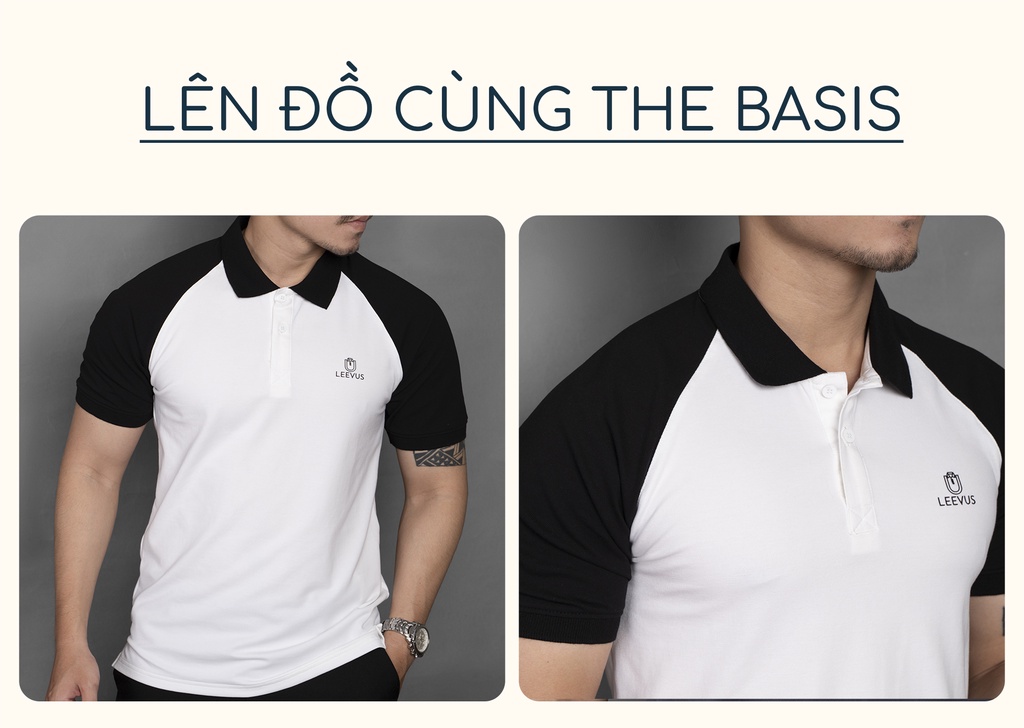 Mô tả Áo polo nam phối Raglan logo LEEVUS đen trắng, trẻ trung vải CVC cá sấu APL204 - 4