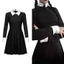 SY3 The Addams Họ Cosplay Đầm Thứ Tư Addams Trang Phục Gothic Đen Dài Tay Váy Đồng Phục Tiệc Halloween YS