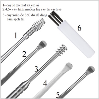 Bộ Dụng Cụ Ngoáy Tai Inox 5 CÂY -Bộ Lấy Ráy Tai Thép Không Rỉ 6 Món-Bộ Mát Xa Tai