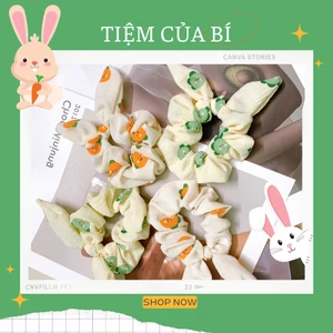 Scrunchies dây buộc tóc mẫu tai thỏ họa tiết động vật nhiều màu xinh xắn
