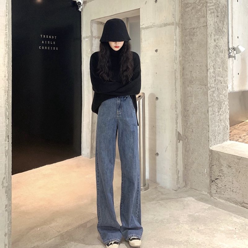 Ảnh Daduhey Quần Jeans Nữ Cạp Cao Ống Rộng Cá Tính 3