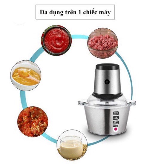 Máy Xay Thịt Đa Năng Food Processor (2l) Cối Xay Inox 4 Lưỡi- Máy xay cầm tay công suất 250W
