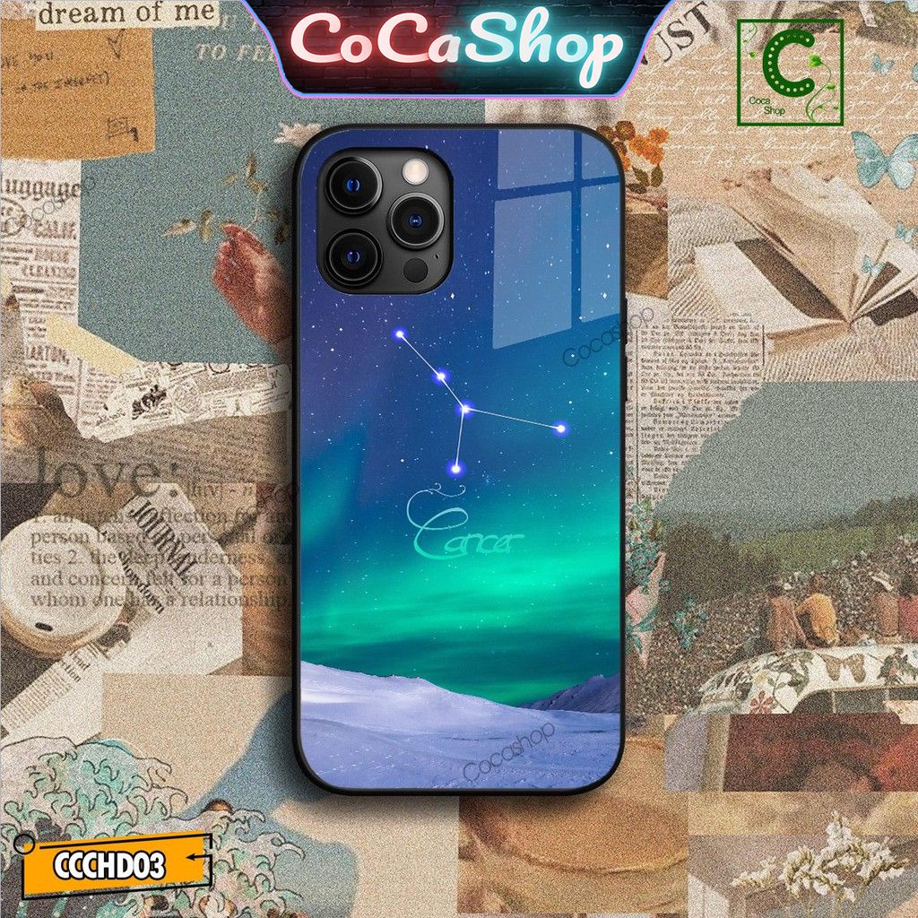 Ốp lưng iphone mặt kính bền đẹp chống trày xước - Cung Cự Giải - 6/6plus/6s/6splus/7/7plus/8/8plus/x/.....