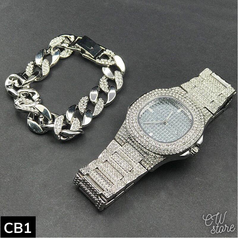 [COMBO 4 MÓN] Combo đồng hồ và lắc tay tặng kèm nhẫn đính đá mã B4