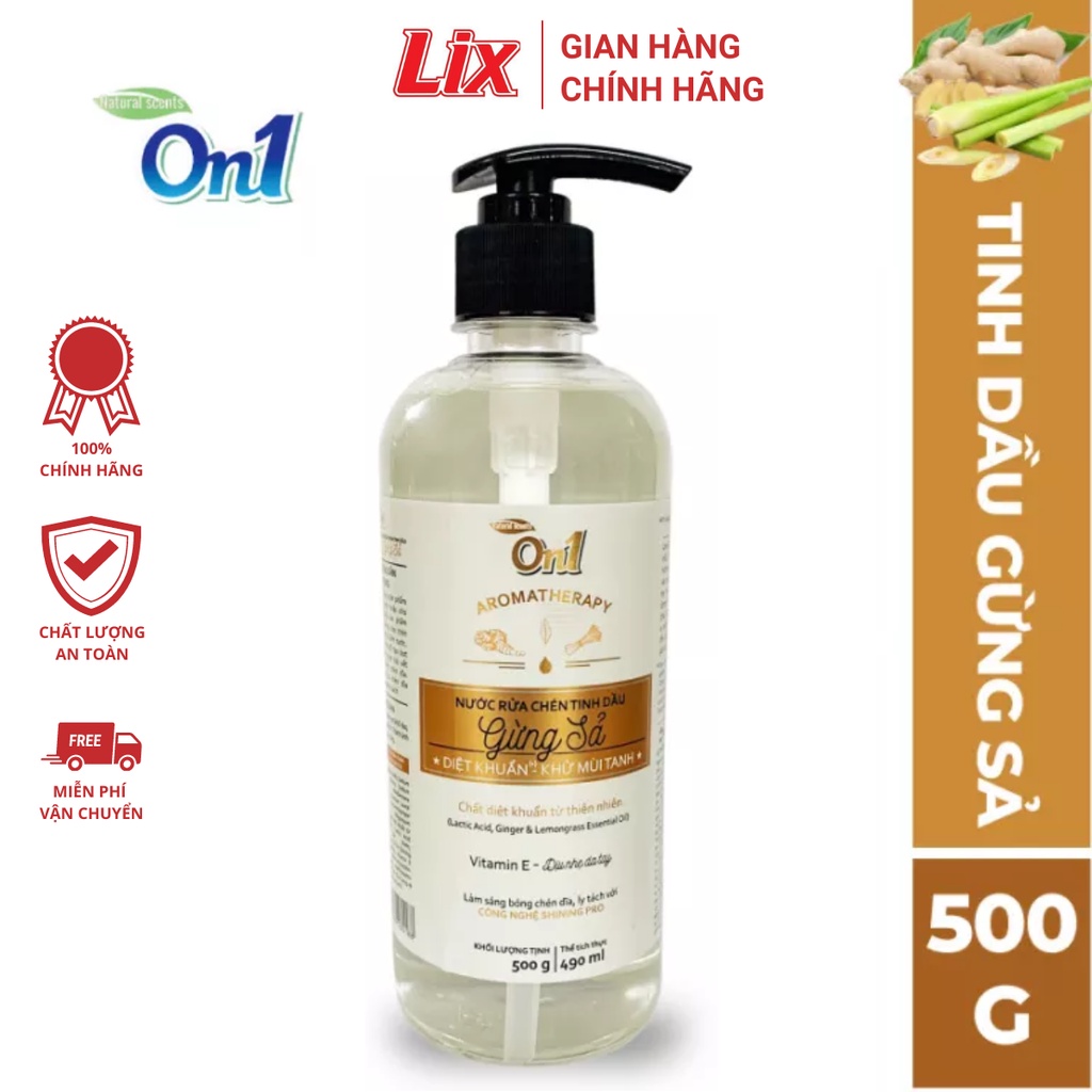 Nước rửa chén On1 tinh dầu hương gừng sả dung tích 500g sạch bóng vết dầu mỡ - Bảo vệ da tay N5502