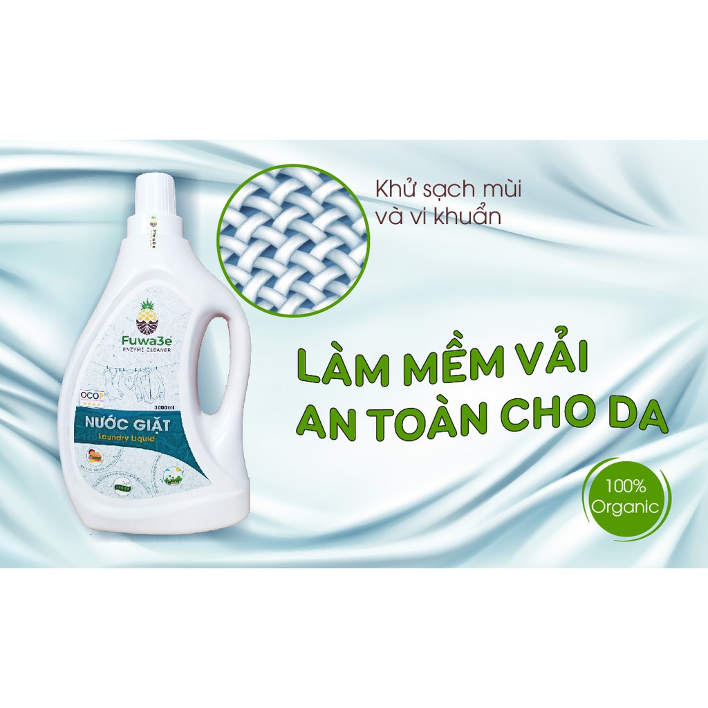 Nước giặt Fuwa3e organic từ Enzyme 100% tinh dầu đuổi muỗi 4L giặt quần áo đồ lót, an toàn bé ss