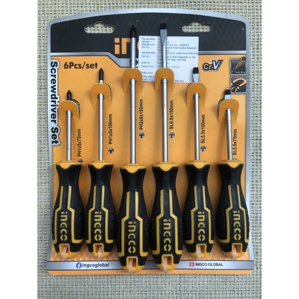 Ảnh Bộ tuốc nơ vít 6 cây bằng thép CRV INGCO HKSD0628 3