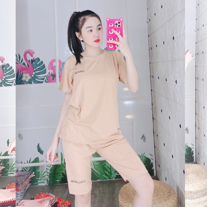Đồ Bộ Nữ Bigsize 45-85kg Áo Tay Ngắn Quần Lửng Thun Cotton Co Giãn Mặc Nhà Thể Thao ESHOP AD06