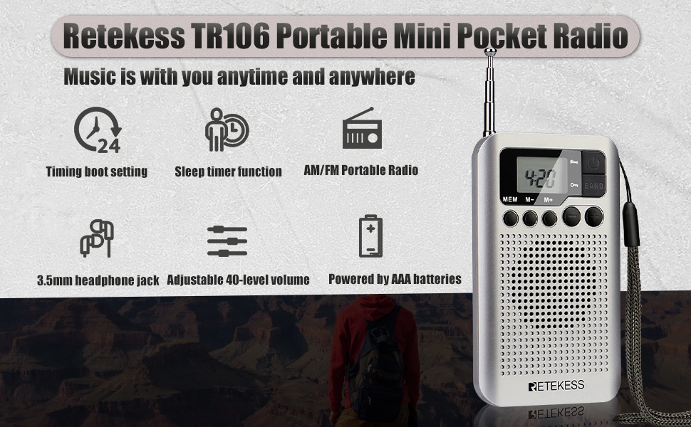 Mô tả Radio Retekess Tr106 Fm Am Di Động Với Màn Hình Lcd Điều Chỉnh Kỹ Thuật Số Có Loa Giắc Cắm Tai Nghe Và Chức Năng Đồng Hồ - 1