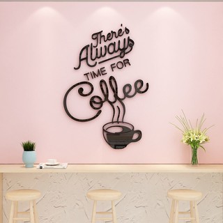 Tranh dán tường mica dán nổi time coffee trang trí quán cafe, trà ...
