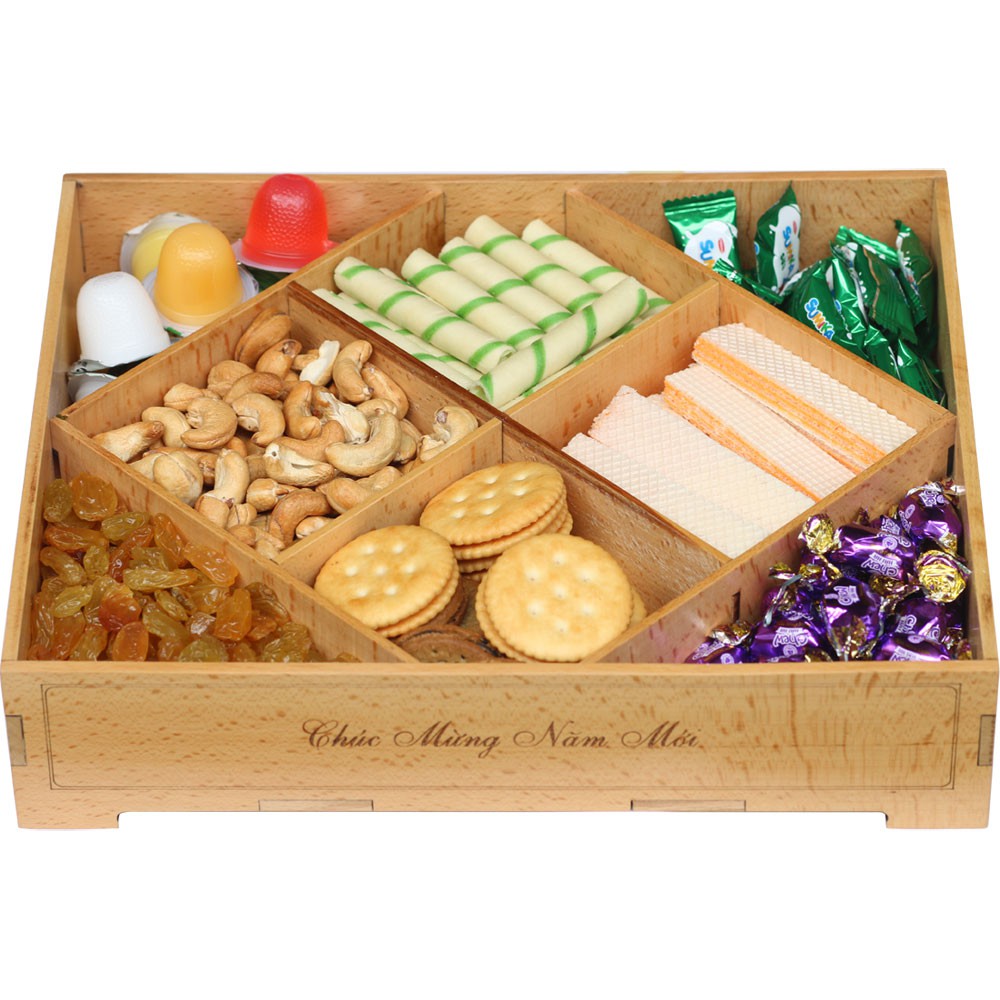 Khay đựng bánh kẹo mứt tết cao cấp bằng gỗ Nhatvywood NV3075 hộp đựng mứt tết cao cấp làm quà tết ý nghĩa cho người thân