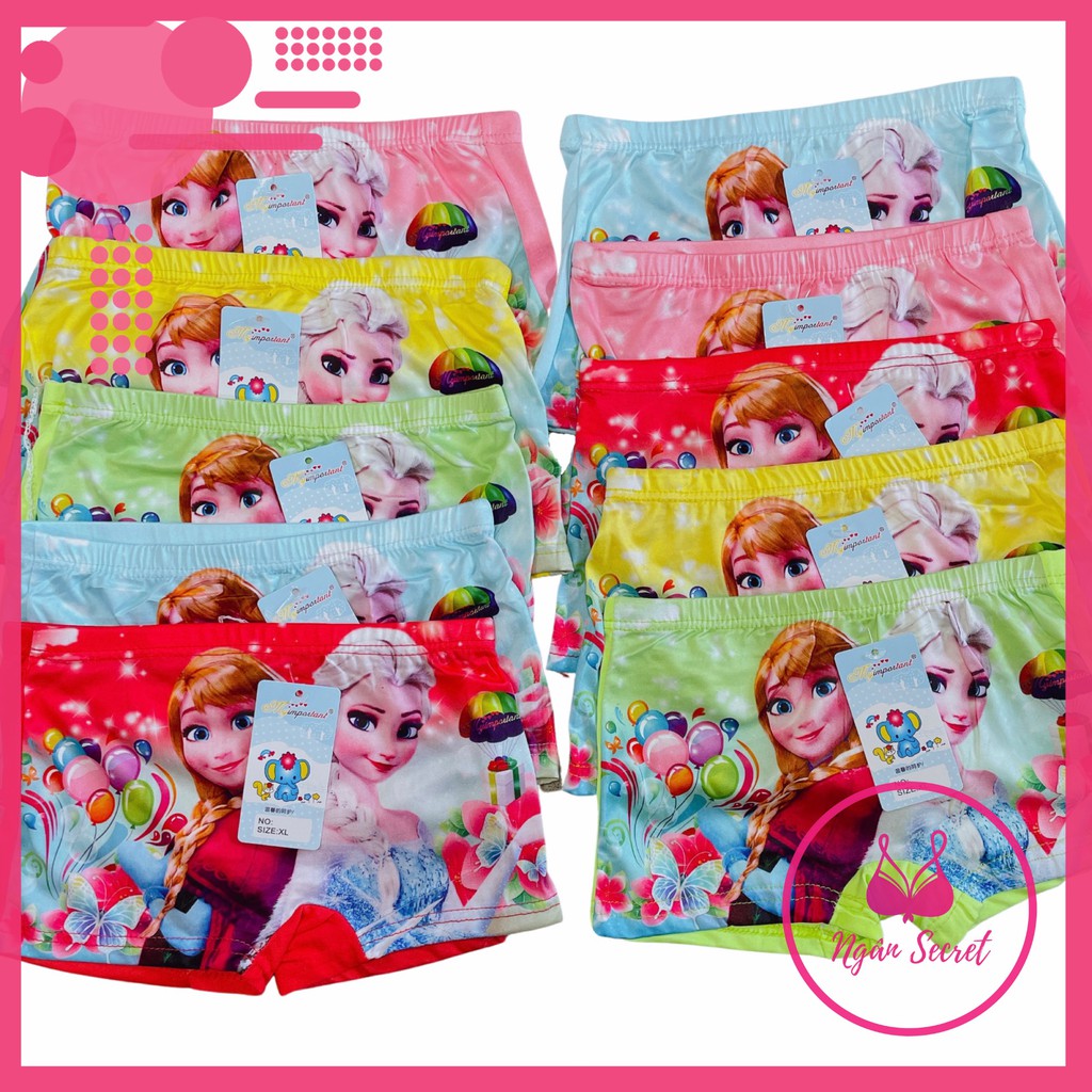 Combo 10 quần lót đùi bé gái 3D  Elsa, thun co giãn 4 chiều, mềm mại thoáng mát nhiều size