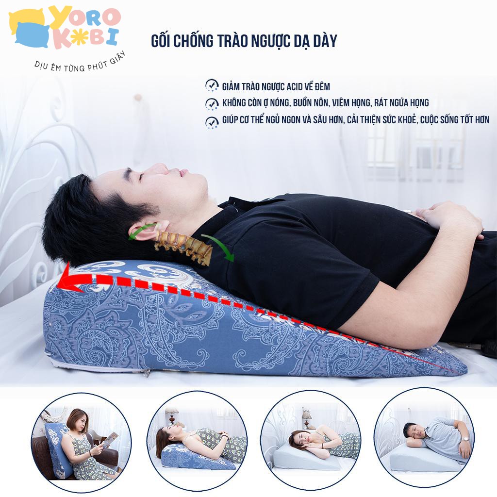 Ảnh Gối chống trào ngược YOROKOBI bo tròn đỉnh giúp giảm ợ chua, trào ngược, xoang chống ngáy 3