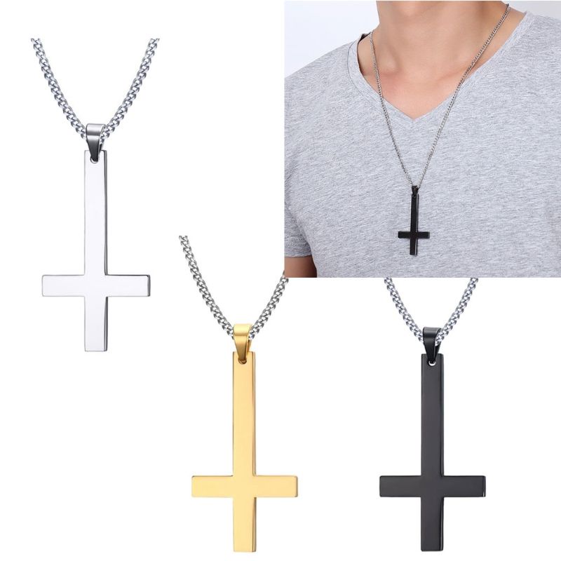 Vòng cổ thời trang tinh tế Đảo ngược bằng thép không gỉ cho mặt dây chuyền chữ thập có dây chuyền để sinh