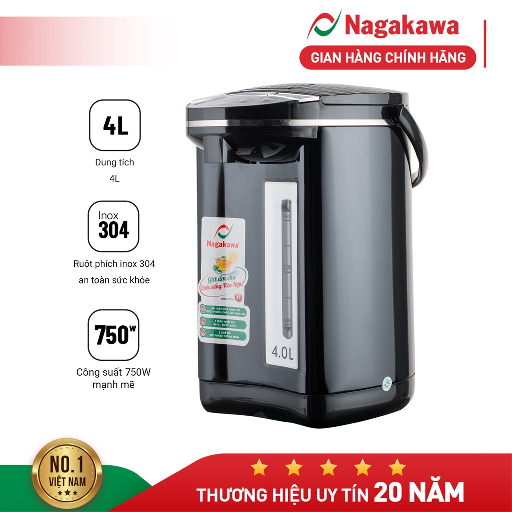 Ảnh Bình Thuỷ Điện Đun Nước Nóng Giữ Nhiệt Di Động NAGAKAWA NAG0404 (4 Lít)/NAG0405 (5L) Công Suất 750w, Inox 304, BH 1 Năm 1