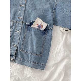 Phong Cách Hàn Quốc Nữ Trơn Áo Khoác Denim Dài Tay Rời Áo Khoác Quần Jean Ngắn