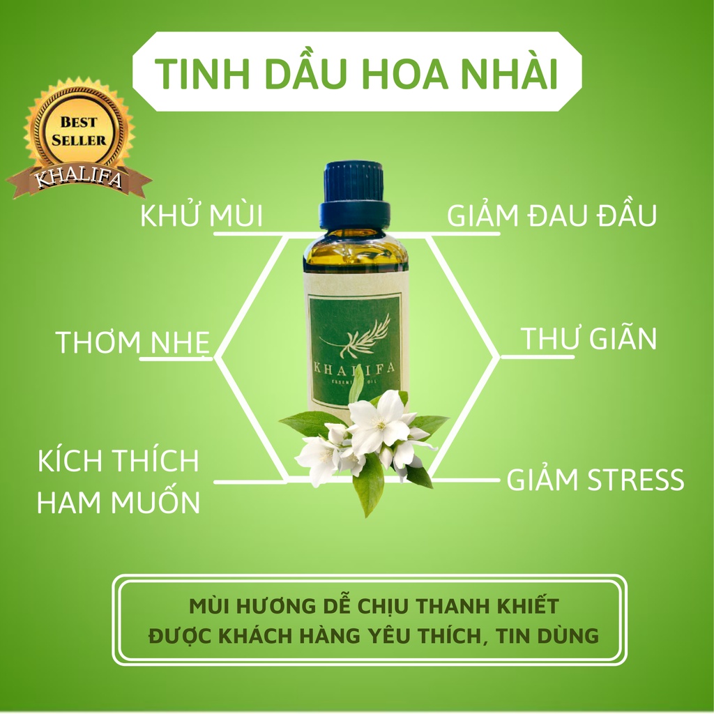 Tinh Dầu Hoa Nhài Nguyên Chất  Khalifa 50ml Tốt Cho Da Giảm Stress Khử Mùi Chống Say Xe Hàng Chính Hãng