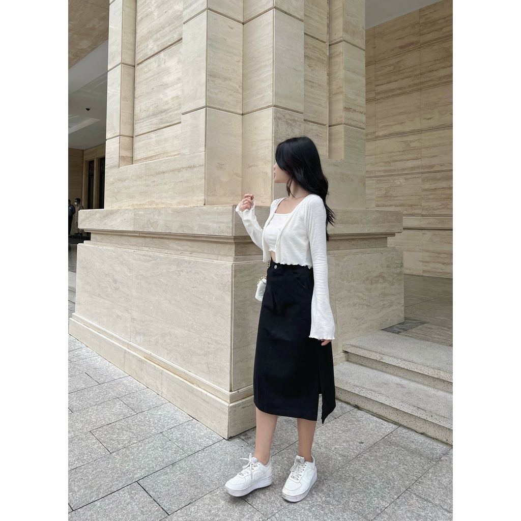 SET ÁO DÂY KÈM ÁO KHOẮC XINH XẮN HAI MÀU TRẮNG ĐEN - ICY TOP