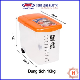 Song Long Plastic Thùng đựng gạo có nắp 10kg, 15kg nhựa cao cấp có bánh xe { H }