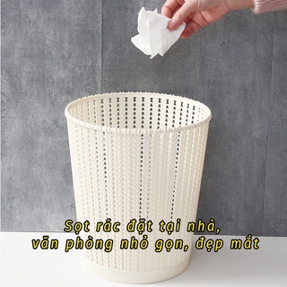 Sọt đựng rác văn phòng đa năng, thùng rác nhựa họa tiết đan mây đựng đồ Việt Nhật
