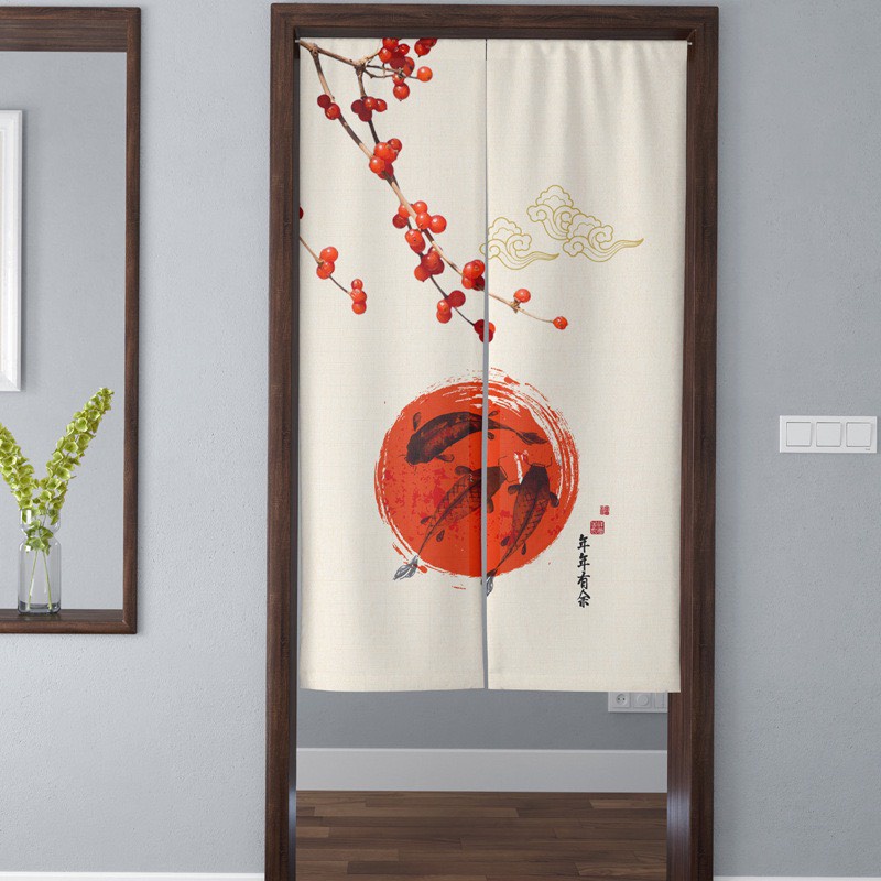 Rèm cửa IN HOA kiểu Nhật Noren loại 2 MẢNH (Đã bao gồm thanh treo rèm ...