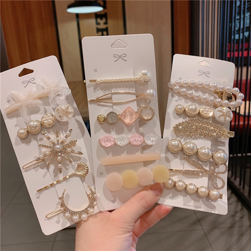 Bộ Kẹp Tóc Acrylic Đính Hạt Ngọc Trai Nhân Tạo Phong Cách Hàn Quốc Link 3 R5