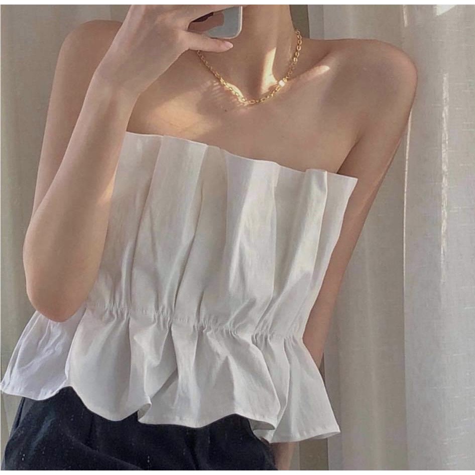 ÁO ỐNG TRẮNG CROPTOP XẾP LY RÚT EO TÔN DÁNG