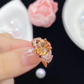 Nhẫn cưới sang trọng moissanite ba màu champagne, thời trang dành cho bé gái
