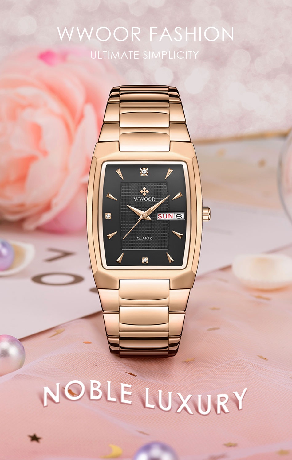 Mô tả Đồng Hồ Đeo Tay WWOOR Mặt Vuông Màu Vàng Đồng Thời Trang 2022 Dành Cho Nữ Relogio Feminino-8837 - 1