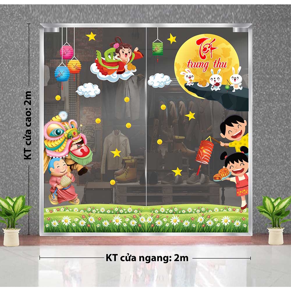 DECAL TRANG TRÍ TẾT TRUNG THU 2021 BÉ VÀ LÂN VUI DƯỚI TRĂNG RẰM ...