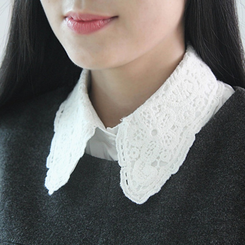 Dasbsug Nữ Màu Nguyên Chất Ren Có Thể Tháo Rời Ve Áo Choker Vòng Cổ Áo Sơ Mi Giả Cổ