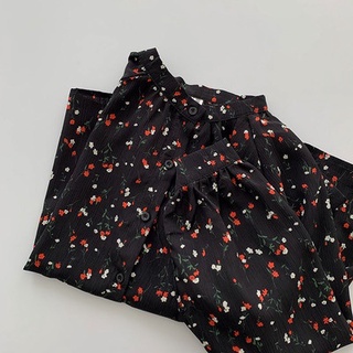 Phong Cách Hàn Quốc Nữ Nữ Voan Rời Hoa Áo Sơ Mi Tay Dài Áo Baju Baju Wanita Lengan Panjang