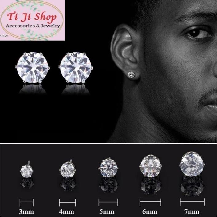 Bông tai nam nữ khuyên nụ đá trắng INOX không đen - 1 chiếc | Shopee ...