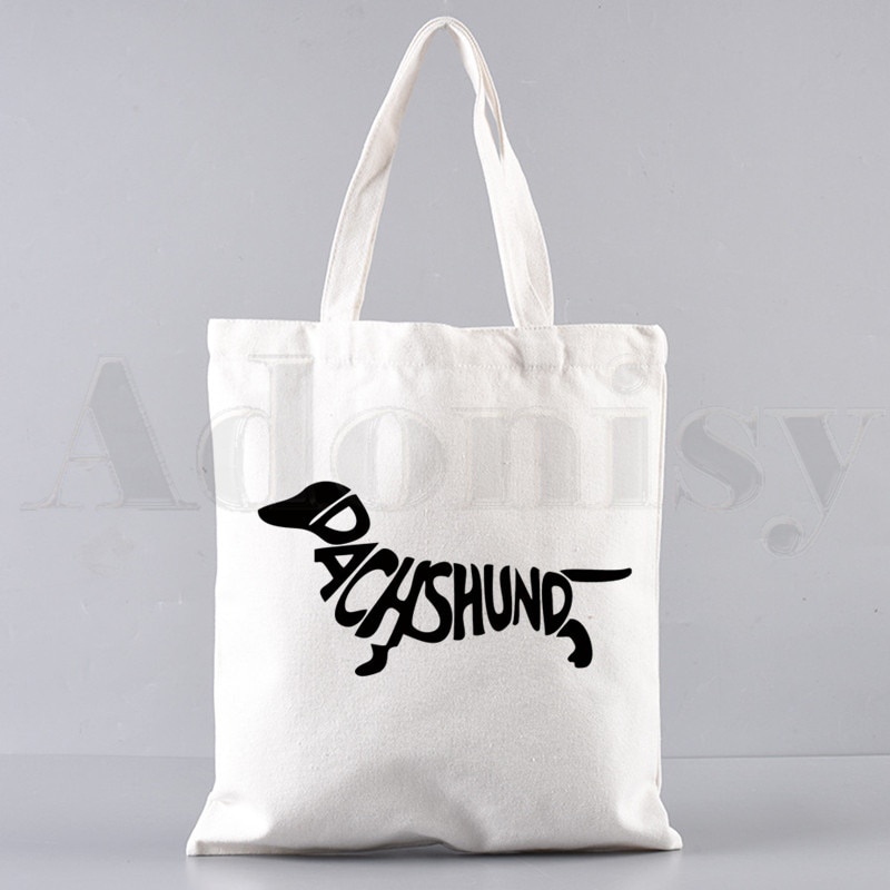 Túi Xách Đeo Vai Vải Canvas In Chữ Dachshund Vui Nhộn Thanh Lịch Cho Nữ