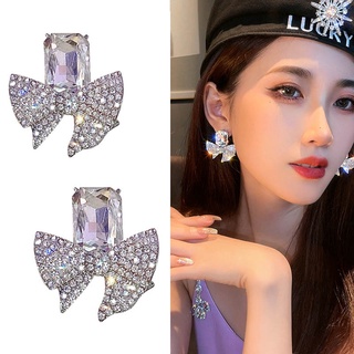 Bông Tai Mạ Bạc 925 Hình Nơ Đính Kim Cương Toàn Diện Phong Cách Âu Mỹ Thời Trang Cho Nữ