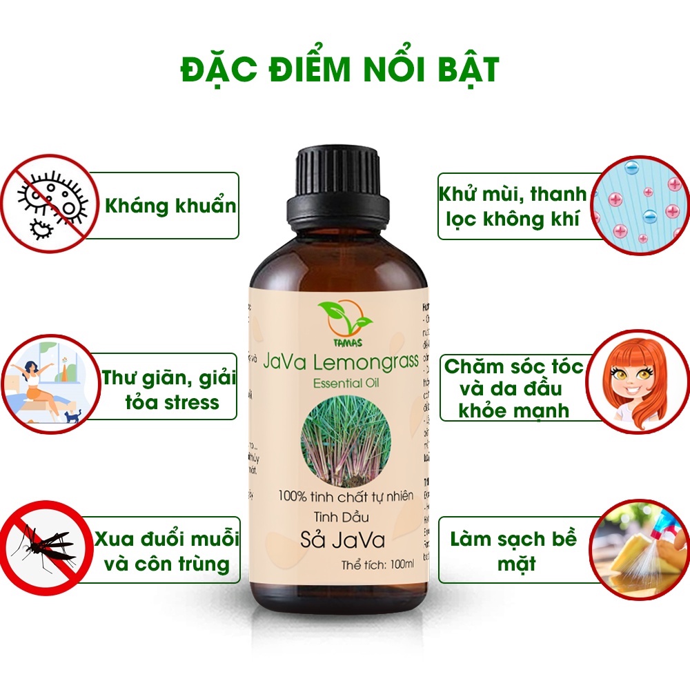 Ảnh Bộ đôi khử mùi đuổi muỗi hiệu quả. Tinh dầu Sả Java 100ml + Xịt tinh dầu đuổi muỗi sả quế 300ml TAMAS 1