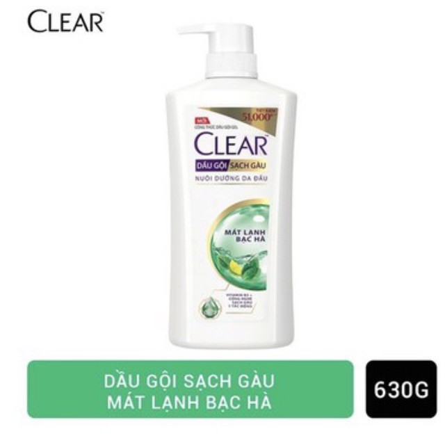 Dầu Gội Clear Sạch Gàu 630ml Mát Lạnh Bạc Hà 3x Sức Mạnh Đánh Bay Gàu, Ngứa, Vi Khuẩn