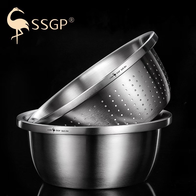 Bộ thau rổ inox 304 loại mờ Cao Cấp đa năng tiện lợi SSGP chậu rổ inox ...